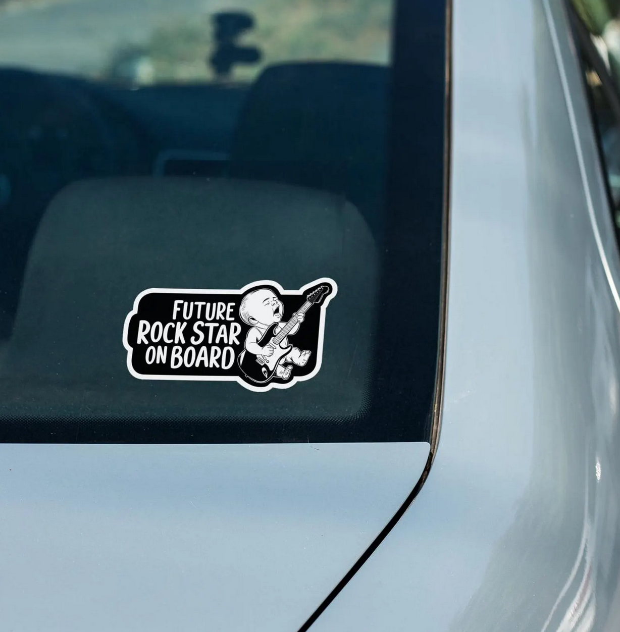 Future Rock Star On Board Sticker, Vinyl Vehicle Decal, Funny Gift for New Parents, Baby playing Guitar Car Window Sticker for Rock Fans
