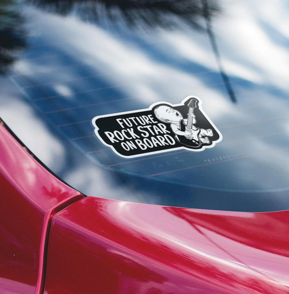 Future Rock Star On Board Sticker, Vinyl Vehicle Decal, Funny Gift for New Parents, Baby playing Guitar Car Window Sticker for Rock Fans