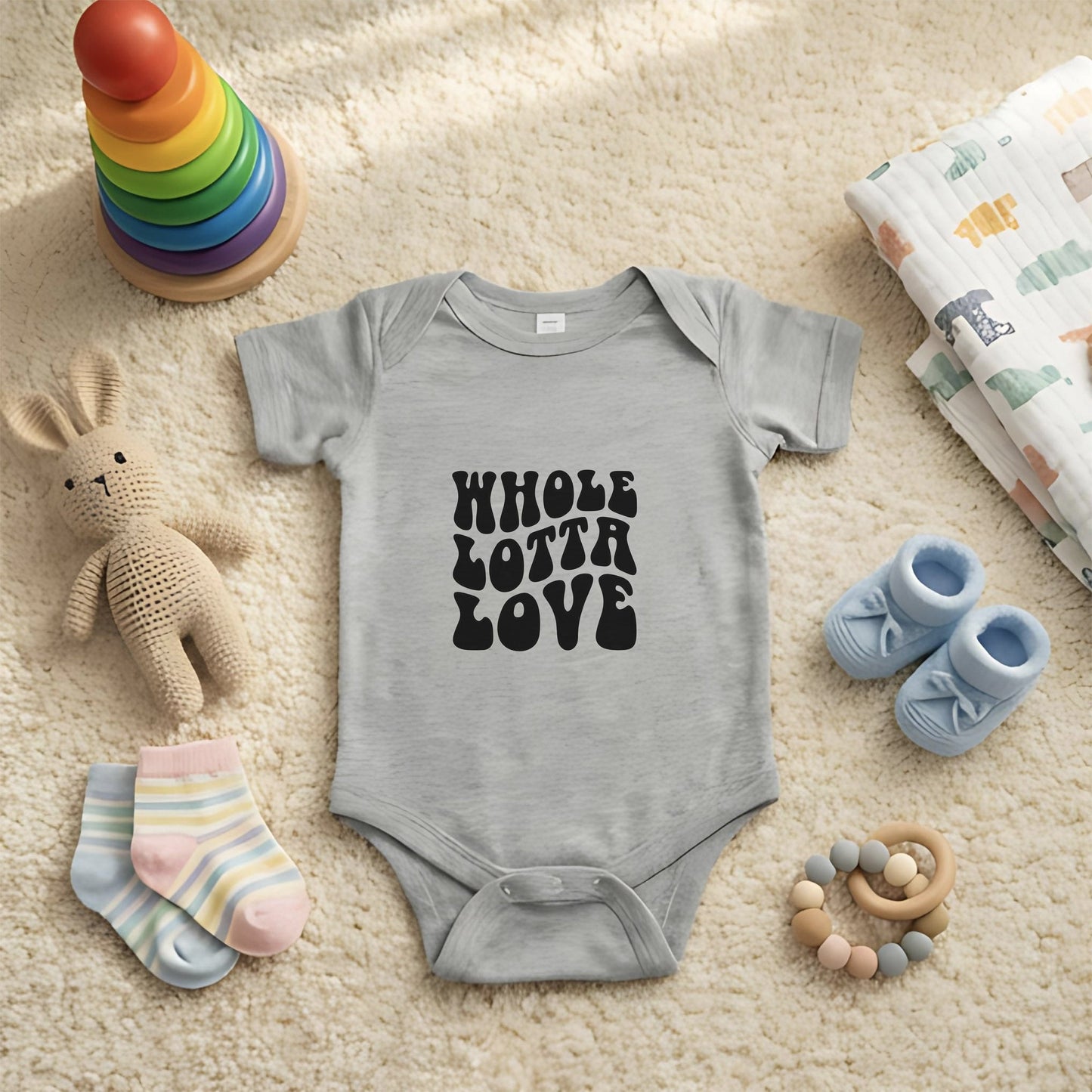 Whole Lotta Love Baby Bodysuit, New Mom Gift, Funny Infant Onesie, Retro Rock Baby Shower Present AnywherePOD