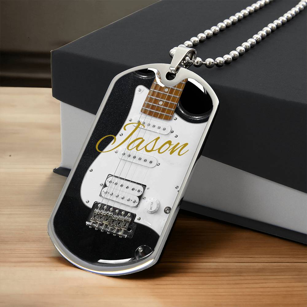 Electric Guitar Personalized Guitar Dog Tag Necklace for Music Lovers, Unique Guitarist Gift, Custom Jewelry, Musician Keepsake AnywherePOD