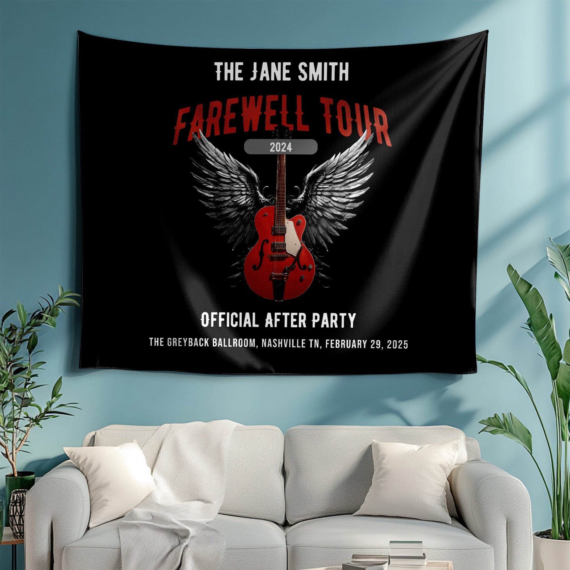 Personalized Retirement Wall Tapestry, FAREWELL TOUR Music-themed Party Backdrop for co-workers, teachers, and family, Indoor Wall Decor AnywherePOD