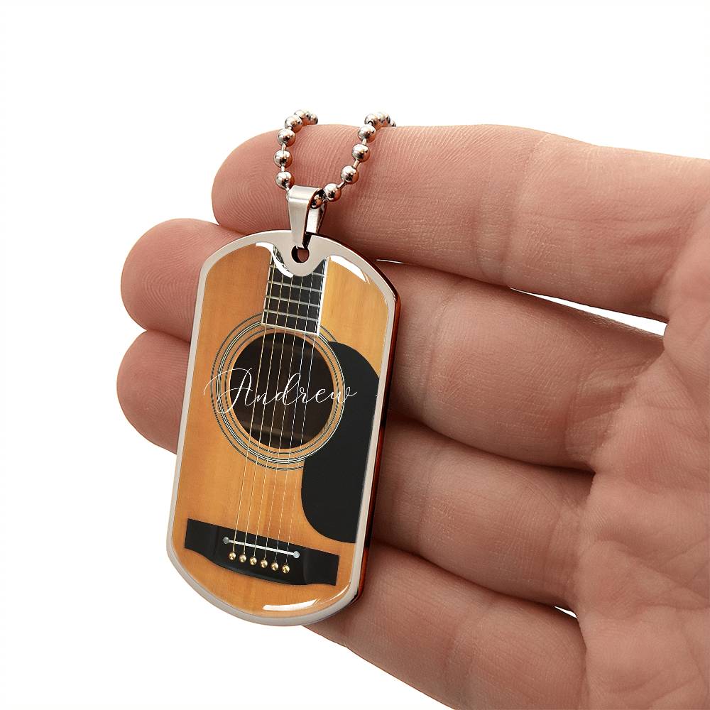 Personalized Guitar Dog Tag Necklace for Music Lovers, Unique Guitarist Gift, Custom Dog Tag Jewelry, Musician Keepsake AnywherePOD