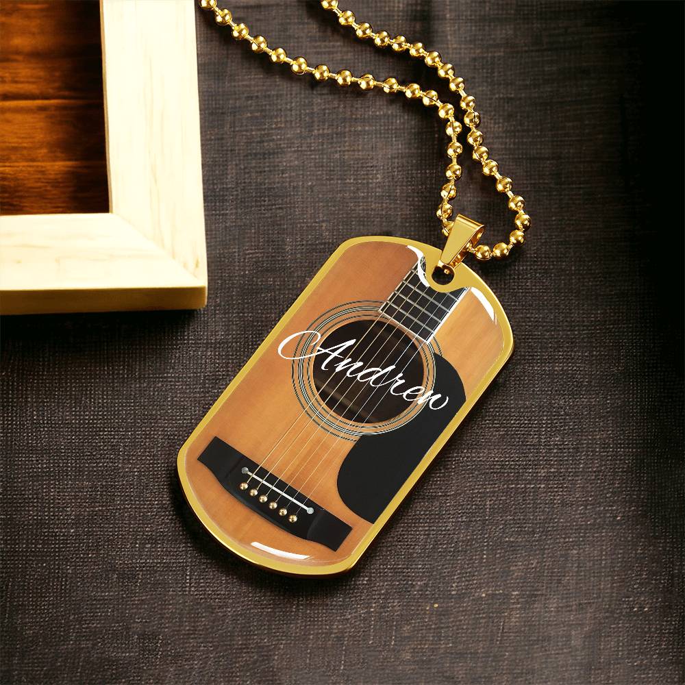 Personalized Guitar Dog Tag Necklace for Music Lovers, Unique Guitarist Gift, Custom Dog Tag Jewelry, Musician Keepsake AnywherePOD
