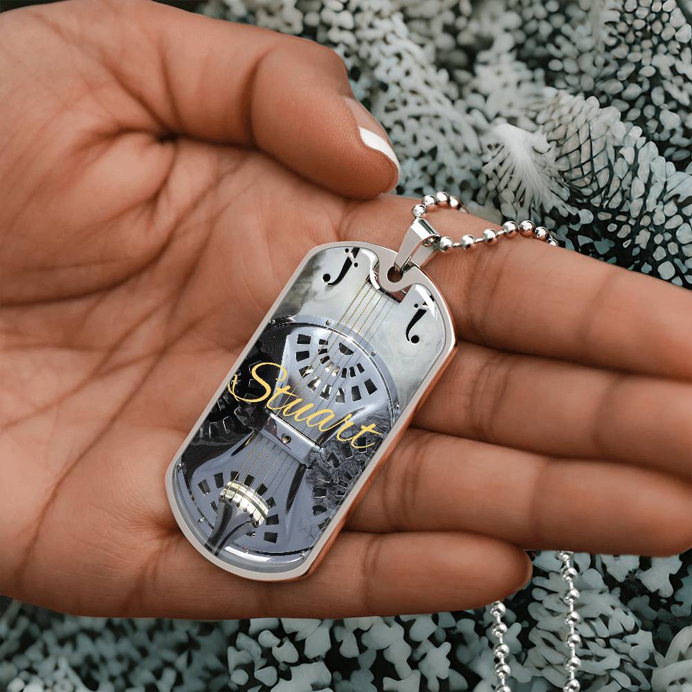 Dobro Guitar Personalized Guitar Dog Tag Necklace for Music Lovers, Unique Guitarist Gift, Custom Jewelry, Musician Keepsake AnywherePOD