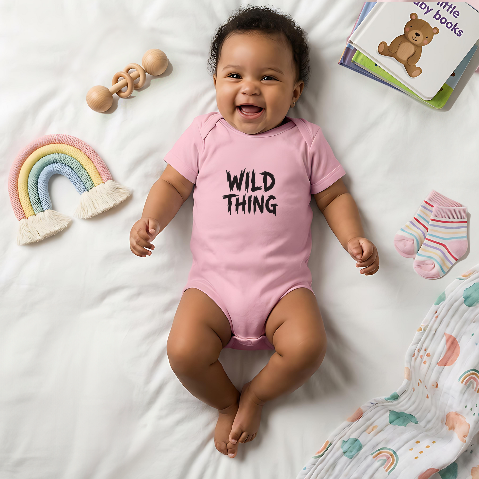 Wild Thing Baby Bodysuit, New Mom Gift, Funny Infant Onesie, Retro Rock Baby Shower Present AnywherePOD