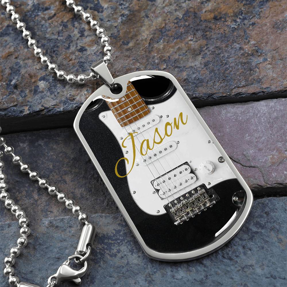 Electric Guitar Personalized Guitar Dog Tag Necklace for Music Lovers, Unique Guitarist Gift, Custom Jewelry, Musician Keepsake AnywherePOD
