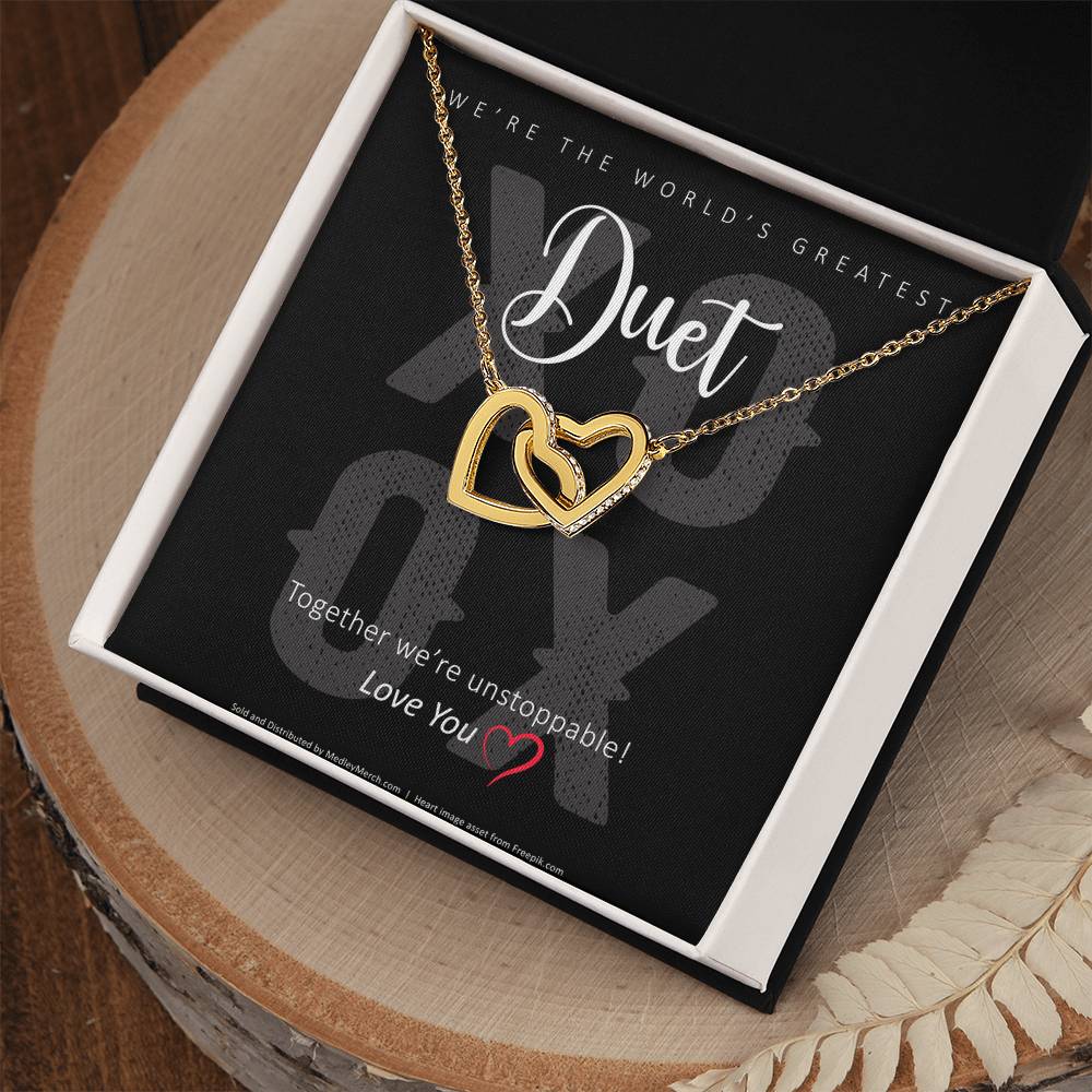 We're the World's Greatest Duet, Interlocking Hearts Necklace, Valentine's Day Gift for Her, Gift for Musician/Music Lover