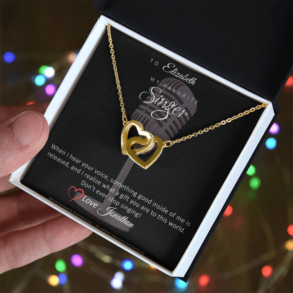 Personalized Favorite Singer Interlocking Hearts Necklace, Valentine's Day Gift for Her, Gift for Singer