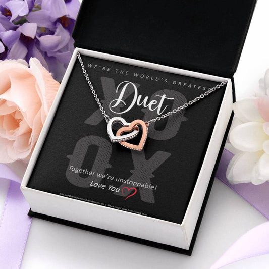 We're the World's Greatest Duet, Interlocking Hearts Necklace, Valentine's Day Gift for Her, Gift for Musician/Music Lover