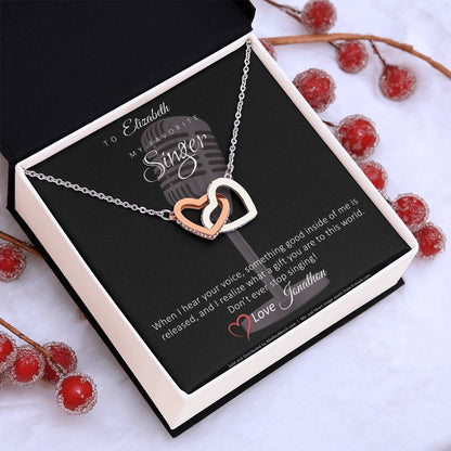 Personalized Favorite Singer Interlocking Hearts Necklace, Valentine's Day Gift for Her, Gift for Singer