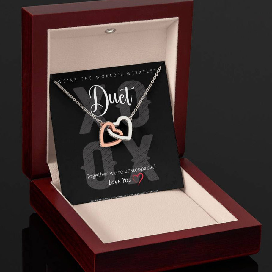 We're the World's Greatest Duet, Interlocking Hearts Necklace, Valentine's Day Gift for Her, Gift for Musician/Music Lover