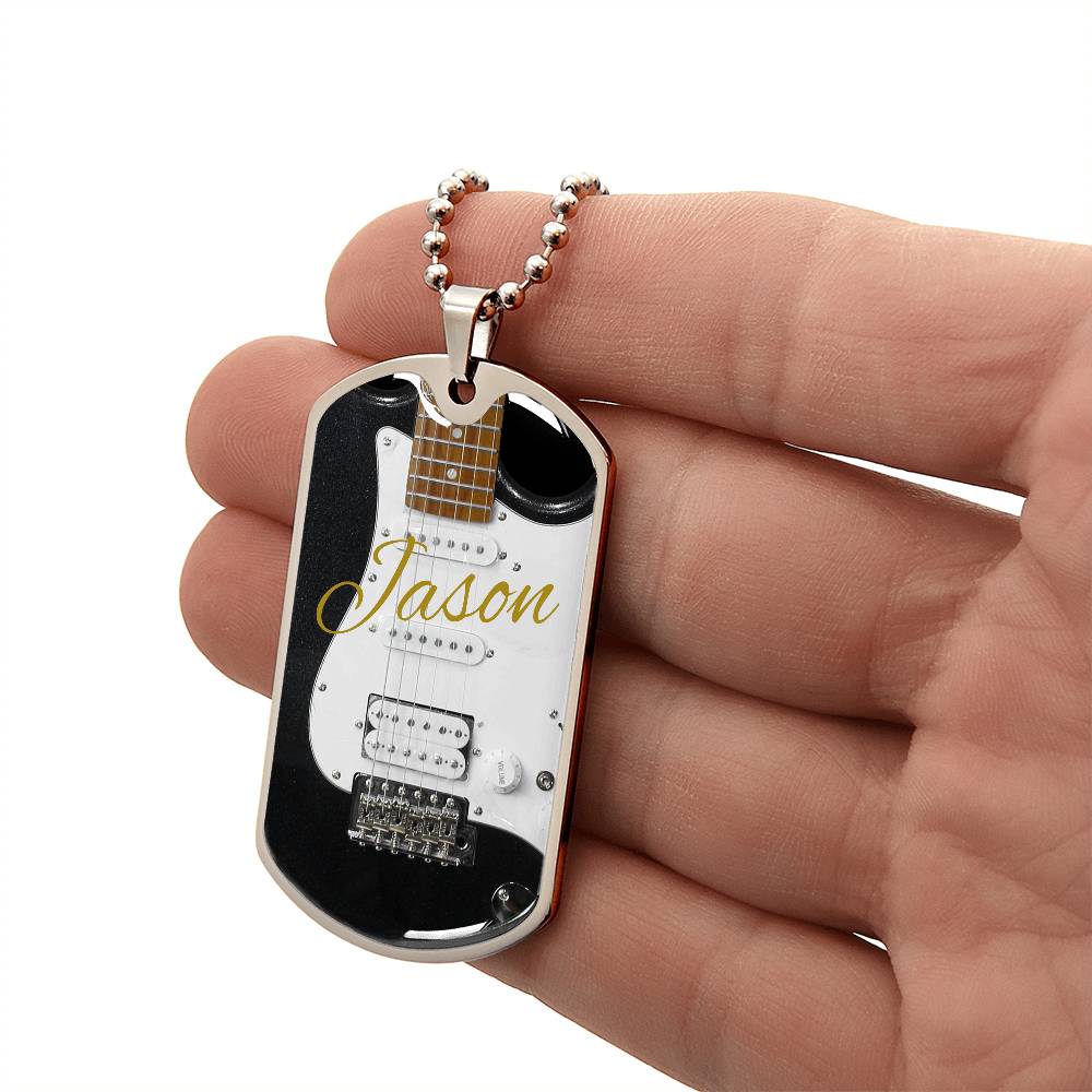 Electric Guitar Personalized Guitar Dog Tag Necklace for Music Lovers, Unique Guitarist Gift, Custom Jewelry, Musician Keepsake AnywherePOD