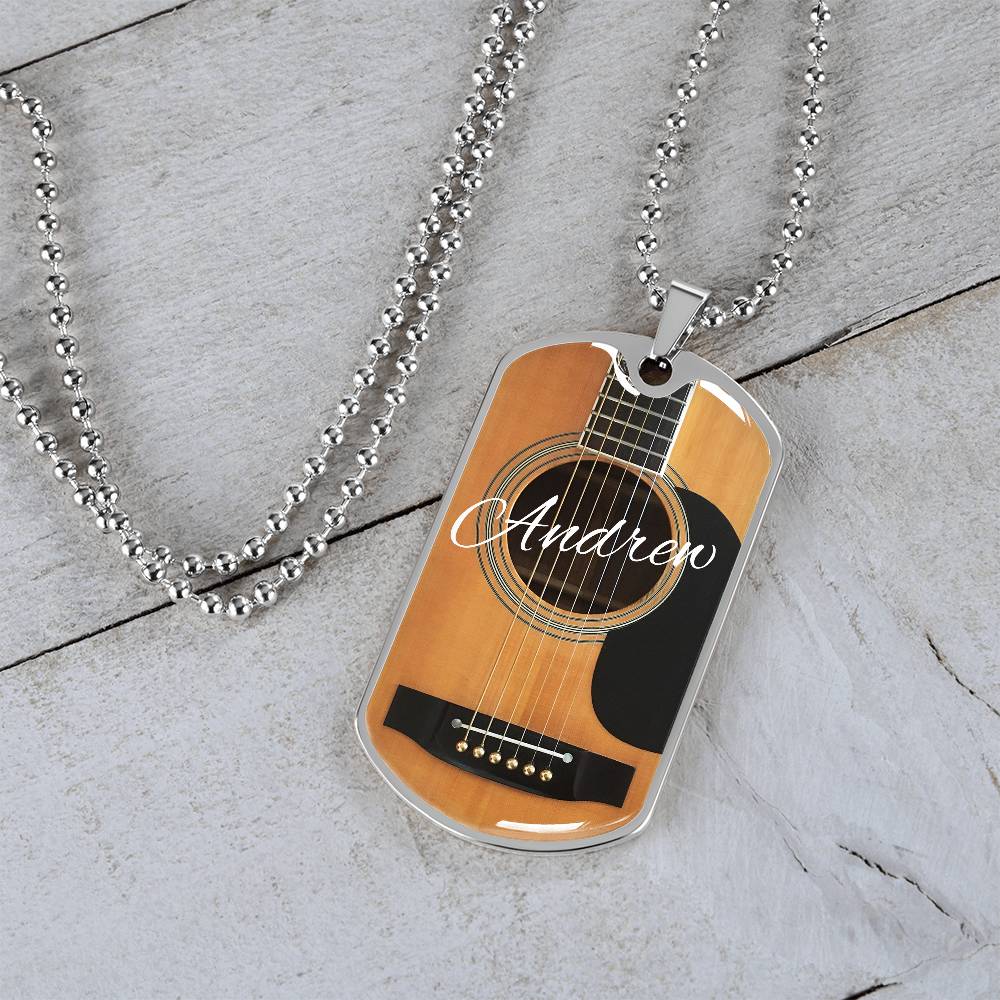 Personalized Guitar Dog Tag Necklace for Music Lovers, Unique Guitarist Gift, Custom Dog Tag Jewelry, Musician Keepsake AnywherePOD