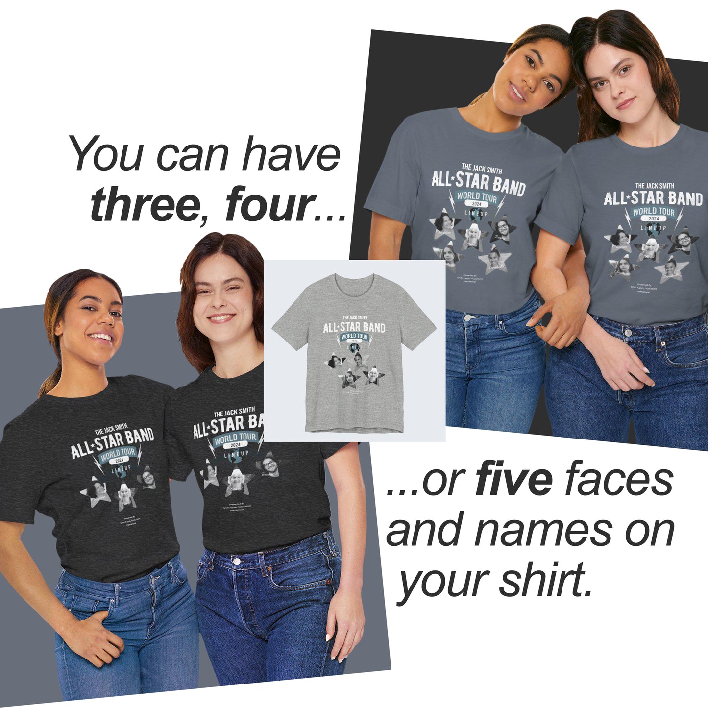 Personalized Family T-Shirt, Premium Rock Tour-themed Gift, for Music Fan, Custom Photo/Name Shirt for Mom, Dad, Grandma, Grampa, Funny Tee