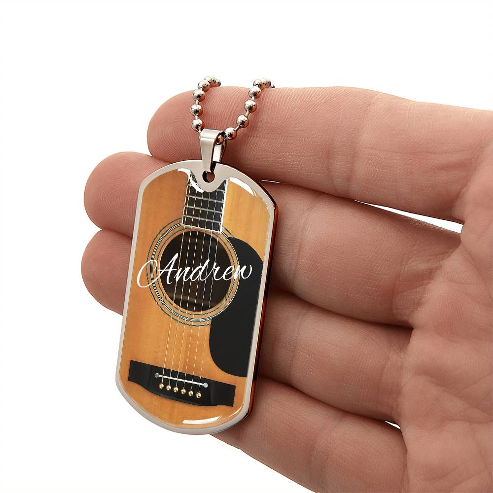 Personalized Guitar Dog Tag Necklace for Music Lovers, Unique Guitarist Gift, Custom Dog Tag Jewelry, Musician Keepsake AnywherePOD