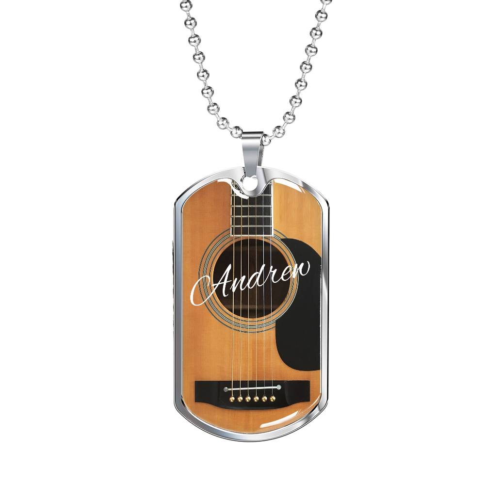 Personalized Guitar Dog Tag Necklace for Music Lovers, Unique Guitarist Gift, Custom Dog Tag Jewelry, Musician Keepsake AnywherePOD