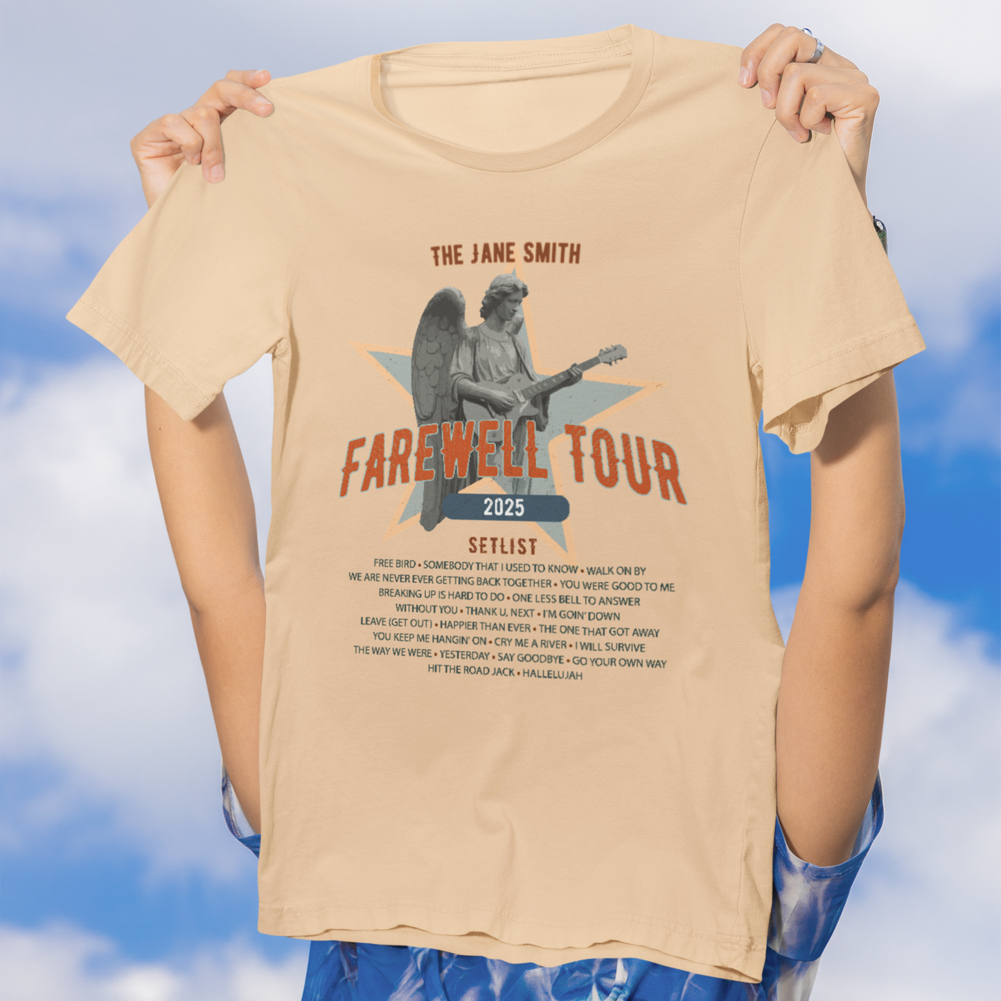 Personalized Retirement FAREWELL TOUR T-Shirt, Angel Rock Star Design Music-themed Retirement Gift for Music Fan, Custom Shirt for Retiree
