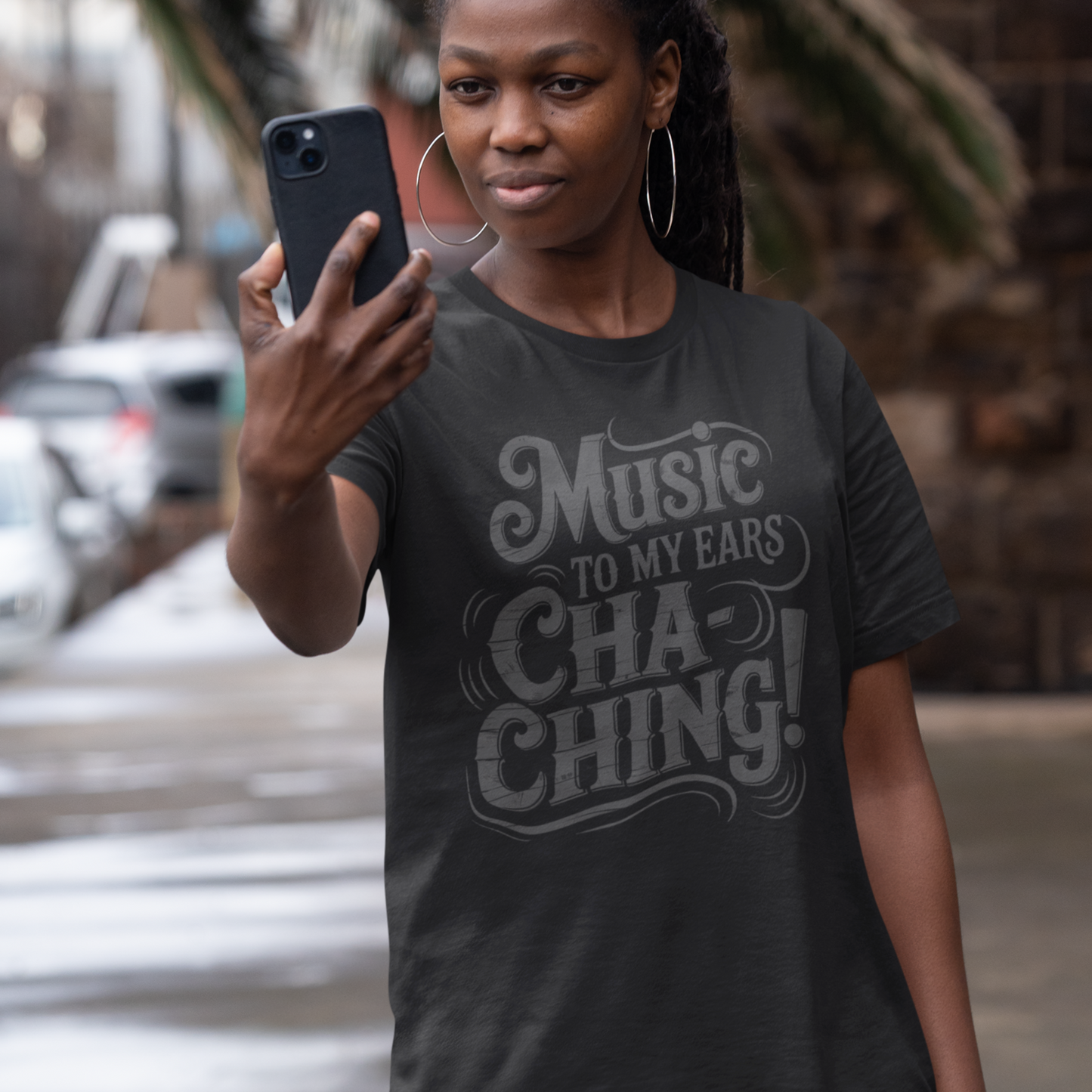 Cha-Ching! Music To My Ears T-shirt with Vintage Distressed Design, Gift for Business Grads, Entrpreneurs, Musicians and Retailers