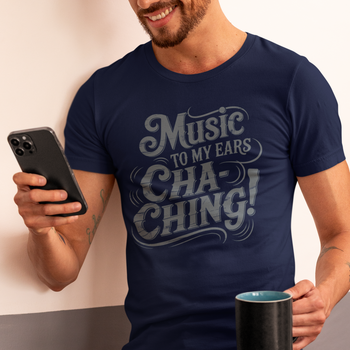 Cha-Ching! Music To My Ears T-shirt with Vintage Distressed Design, Gift for Business Grads, Entrpreneurs, Musicians and Retailers