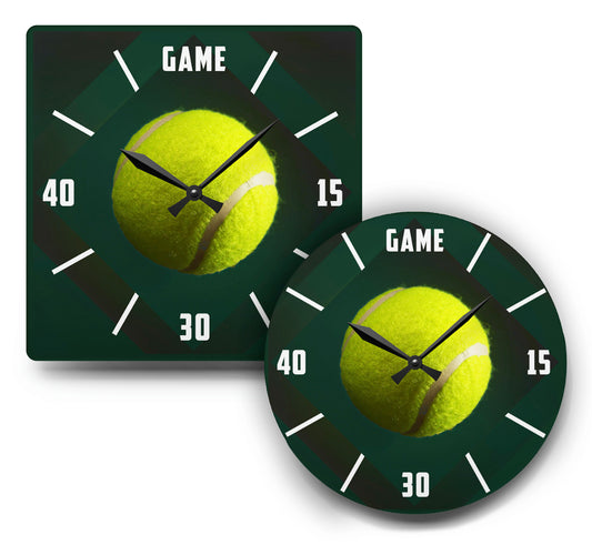 TENNIS TIME Acrylic Frameless Wall Clock, GREEN, square or round, with Tennis Ball, funny gift for Tennis Player, Tennis Club Decor, 2 sizes, Tennis Gift