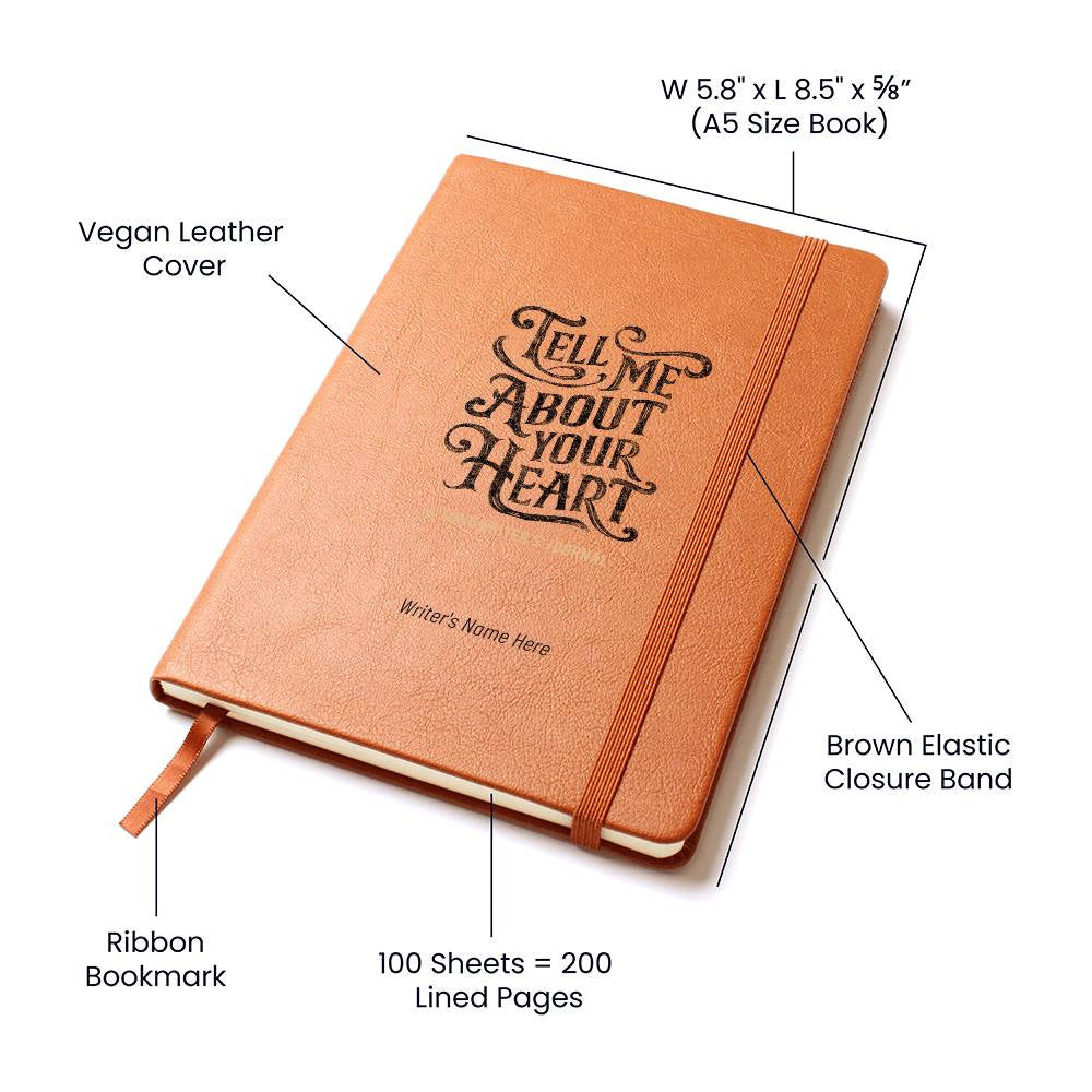 Songwriter's Journal, with PERSONALIZED Vegan Leather Cover – Notebook with 200 lined pages, Elastic Closure and Ribbon Bookmark