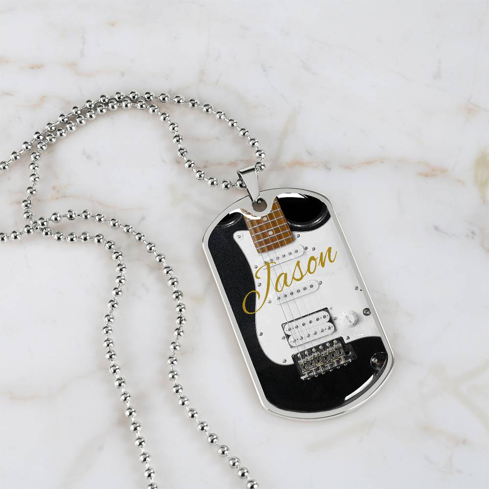 Electric Guitar Personalized Guitar Dog Tag Necklace for Music Lovers, Unique Guitarist Gift, Custom Jewelry, Musician Keepsake AnywherePOD