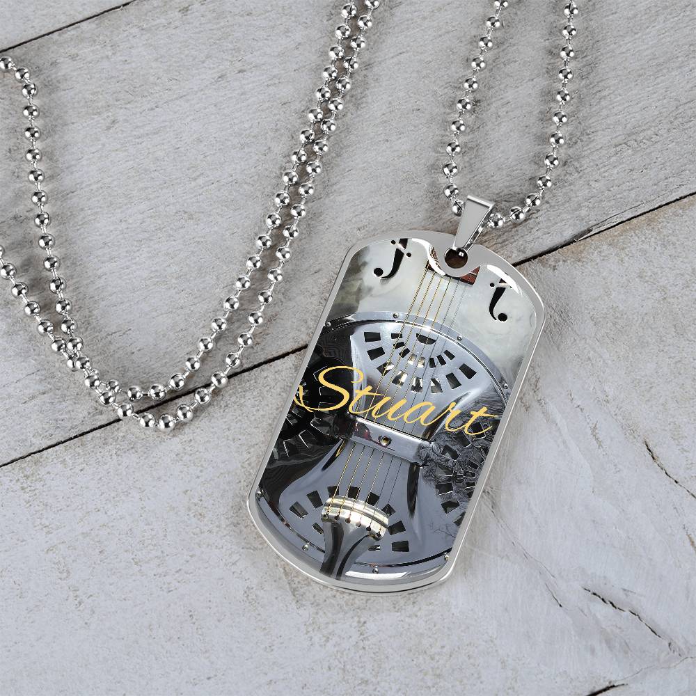 Dobro Guitar Personalized Guitar Dog Tag Necklace for Music Lovers, Unique Guitarist Gift, Custom Jewelry, Musician Keepsake AnywherePOD