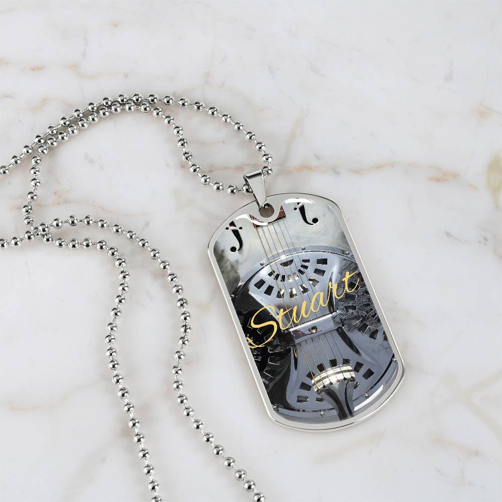 Dobro Guitar Personalized Guitar Dog Tag Necklace for Music Lovers, Unique Guitarist Gift, Custom Jewelry, Musician Keepsake AnywherePOD
