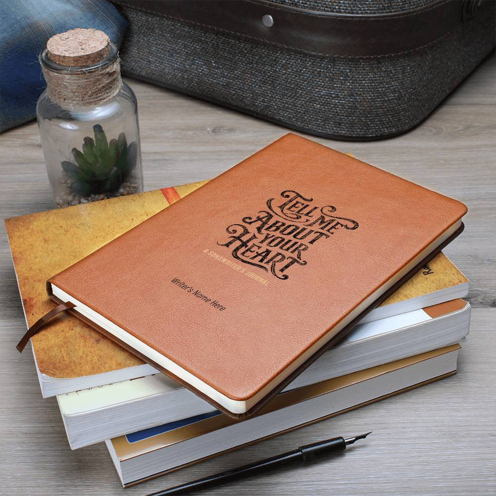 Songwriter's Journal, with PERSONALIZED Vegan Leather Cover – Notebook with 200 lined pages, Elastic Closure and Ribbon Bookmark