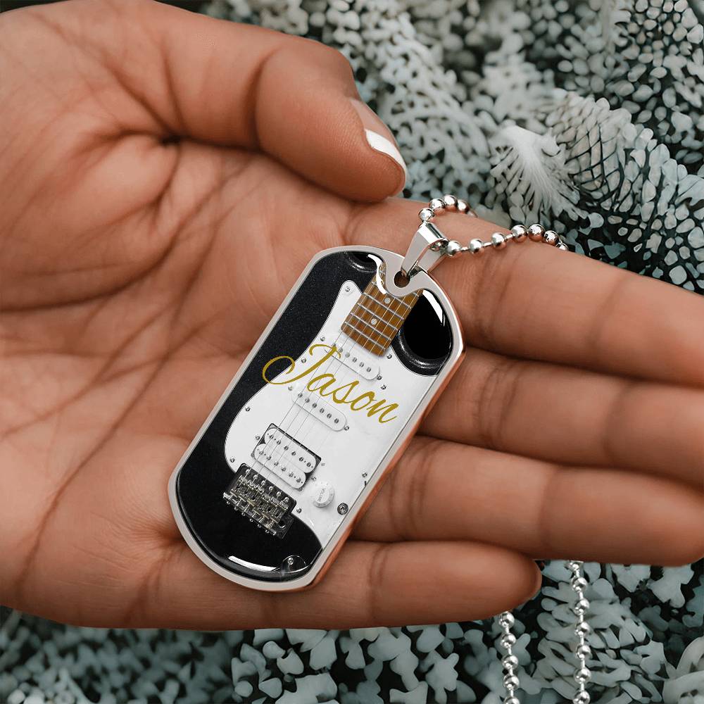 Electric Guitar Personalized Guitar Dog Tag Necklace for Music Lovers, Unique Guitarist Gift, Custom Jewelry, Musician Keepsake AnywherePOD
