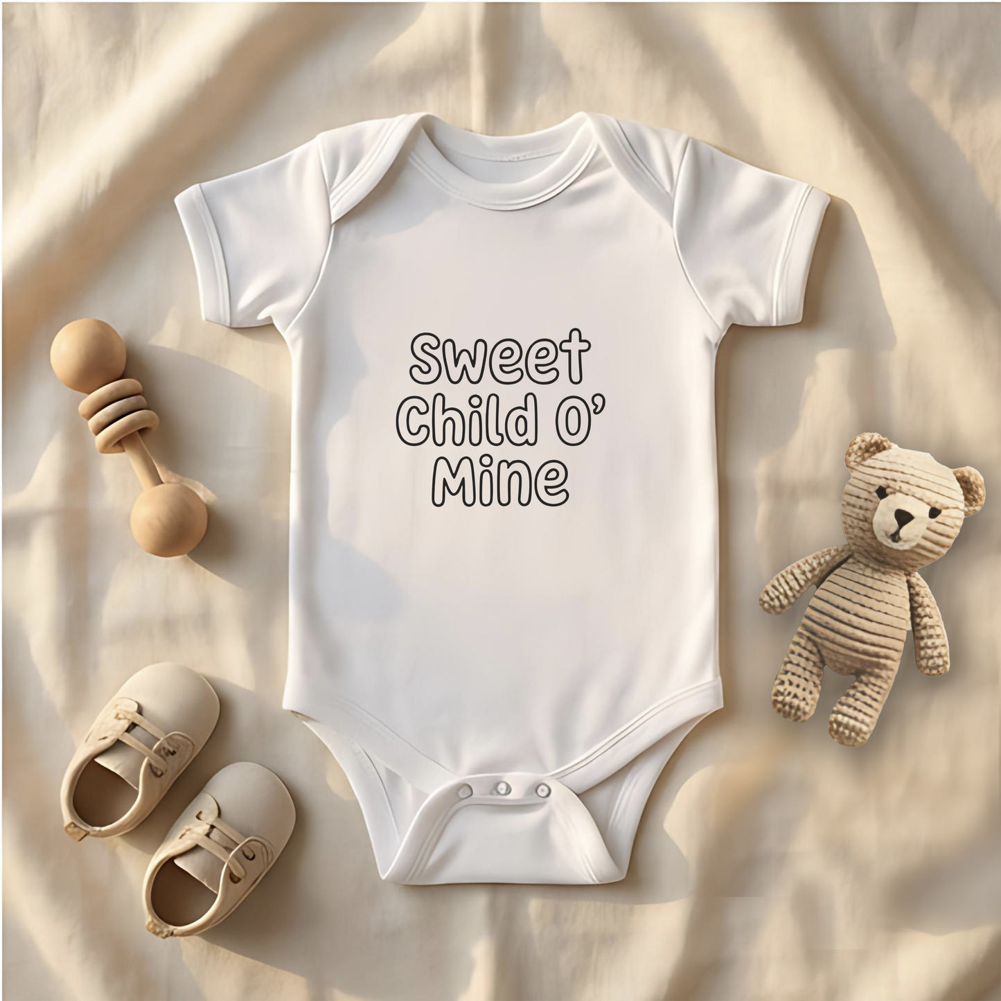 Sweet Child O' Mine Baby Bodysuit, New Mom Gift, Funny Infant Onesie, Retro Rock Baby Shower Present AnywherePOD