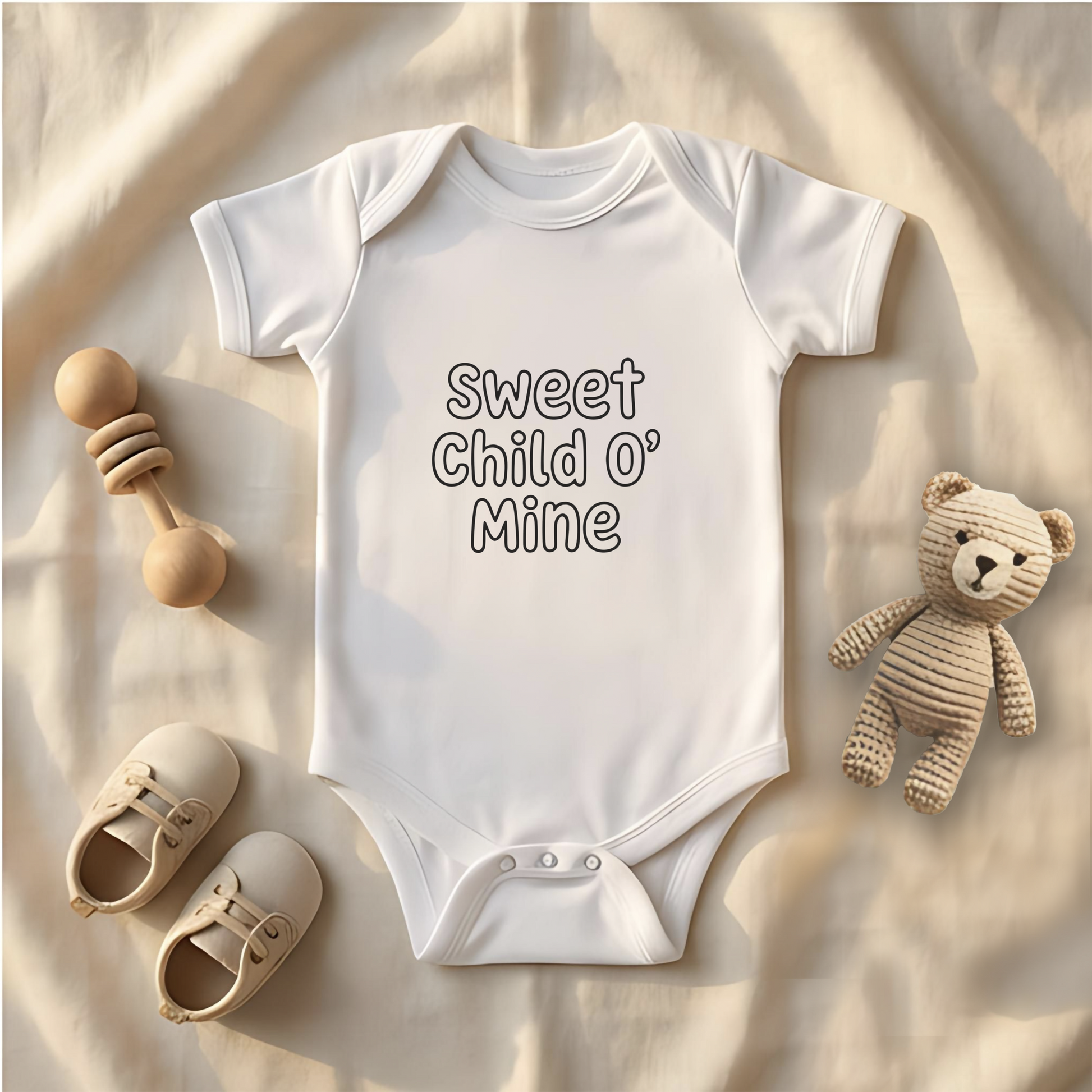Sweet Child O' Mine Baby Bodysuit, New Mom Gift, Funny Infant Onesie, Retro Rock Baby Shower Present AnywherePOD