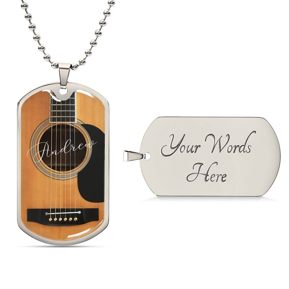 Personalized Guitar Dog Tag Necklace for Music Lovers, Unique Guitarist Gift, Custom Dog Tag Jewelry, Musician Keepsake AnywherePOD
