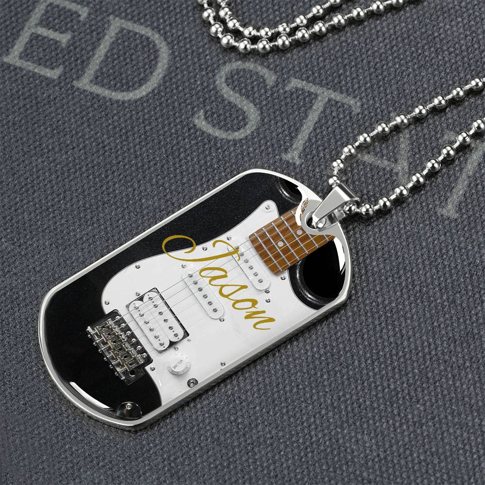 Electric Guitar Personalized Guitar Dog Tag Necklace for Music Lovers, Unique Guitarist Gift, Custom Jewelry, Musician Keepsake AnywherePOD