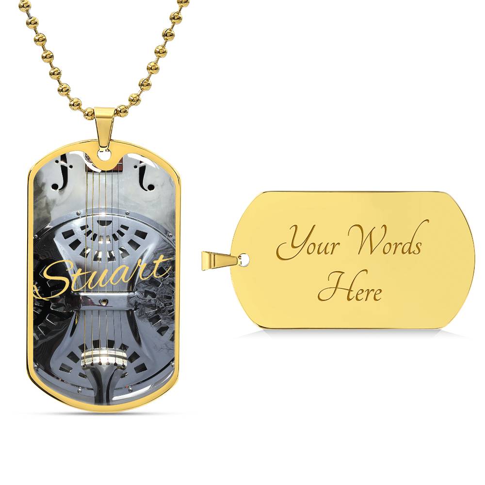 Dobro Guitar Personalized Guitar Dog Tag Necklace for Music Lovers, Unique Guitarist Gift, Custom Jewelry, Musician Keepsake AnywherePOD