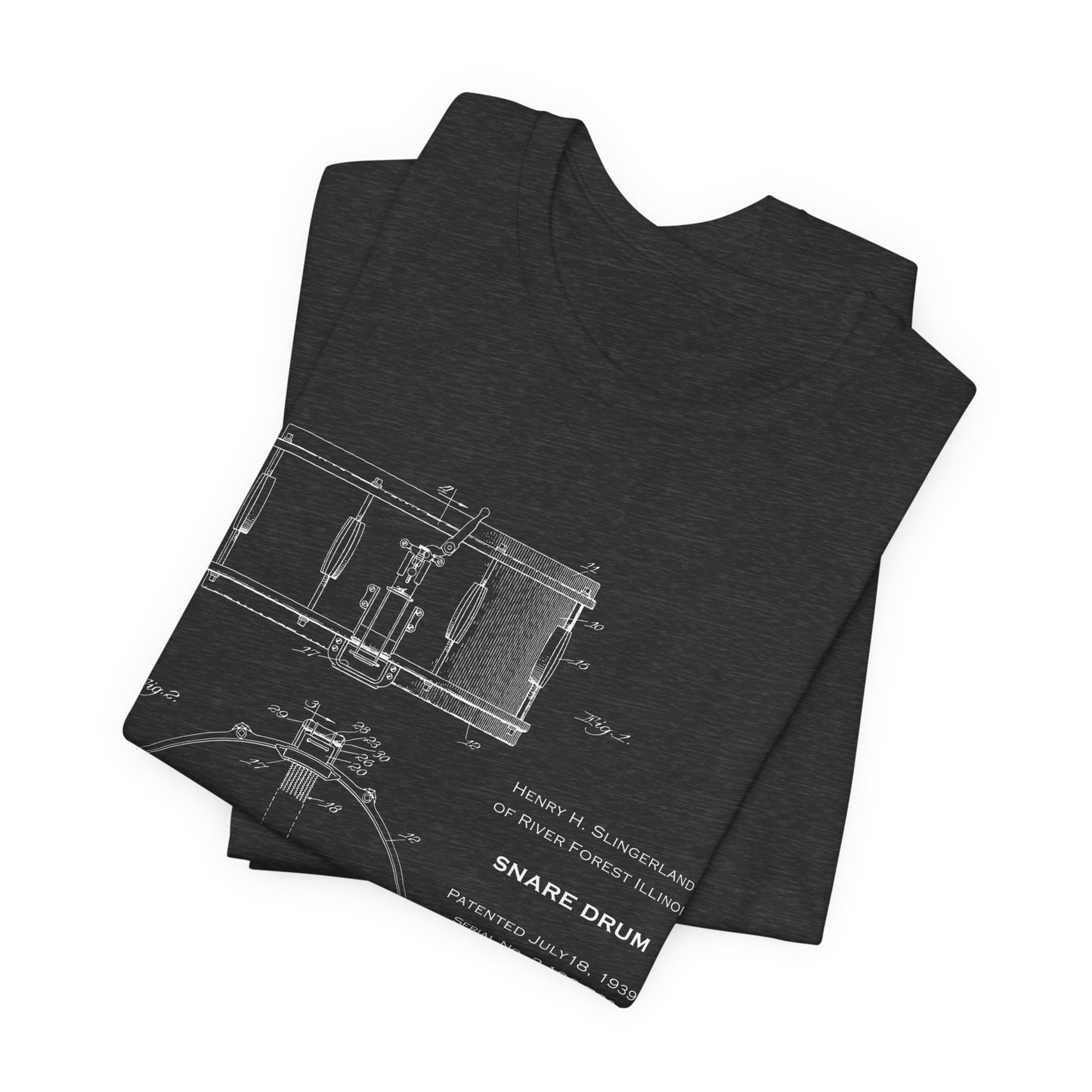 Snare Drum Blueprint T-Shirt, Vintage Drum Patent Tee, Music Lover Gift, Retro Drum Drawing from U.S. Patent Office