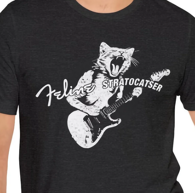 Rock Guitar Cat T-shirt, Funny Gift for Guitar players, Feline StratoCATser, Guitarist, Rock Fan, Musician Gift, Bella+Canvas 3001 Tee