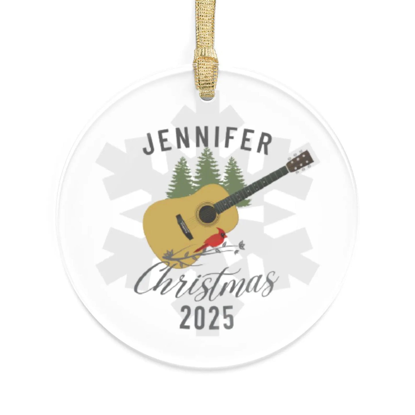 Personalized Guitar Christmas Ornament: Clear Acrylic Snowflake, Musician Stocking Stuffer Gift