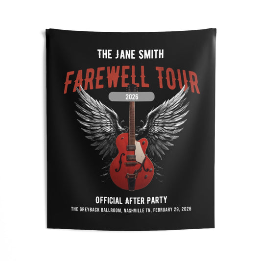 Personalized Retirement Wall Tapestry, FAREWELL TOUR Music-themed Party Backdrop for co-workers, teachers, and family, Indoor Wall Decor AnywherePOD