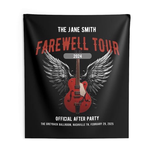 Personalized Retirement Wall Tapestry, FAREWELL TOUR Music-themed Party Backdrop for co-workers, teachers, and family, Indoor Wall Decor