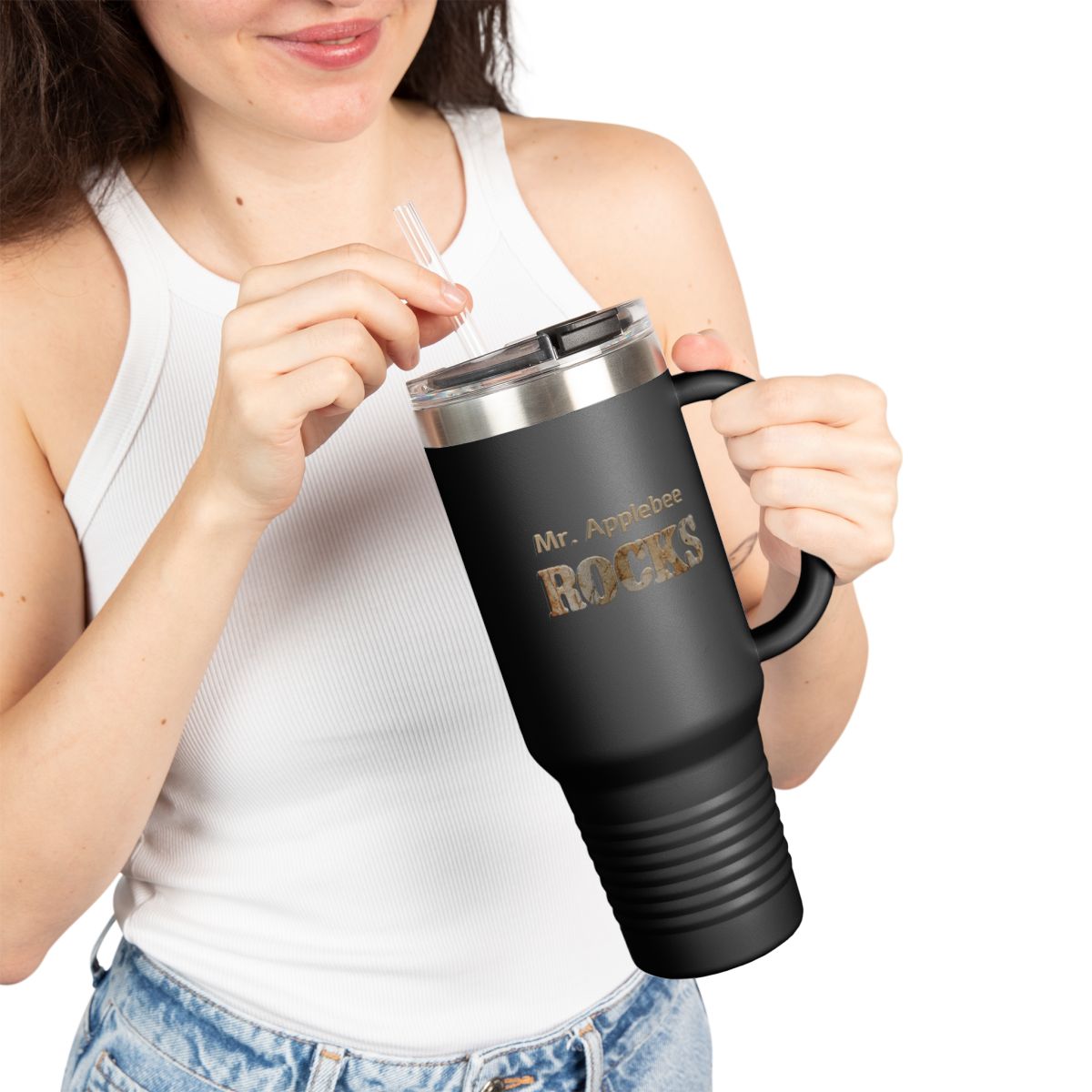 Personalized 40oz Travel Mug, Rock 'n Roll High School Teacher or Student Gift, for Back To School or Teacher Retirement Punk Rock Tumbler