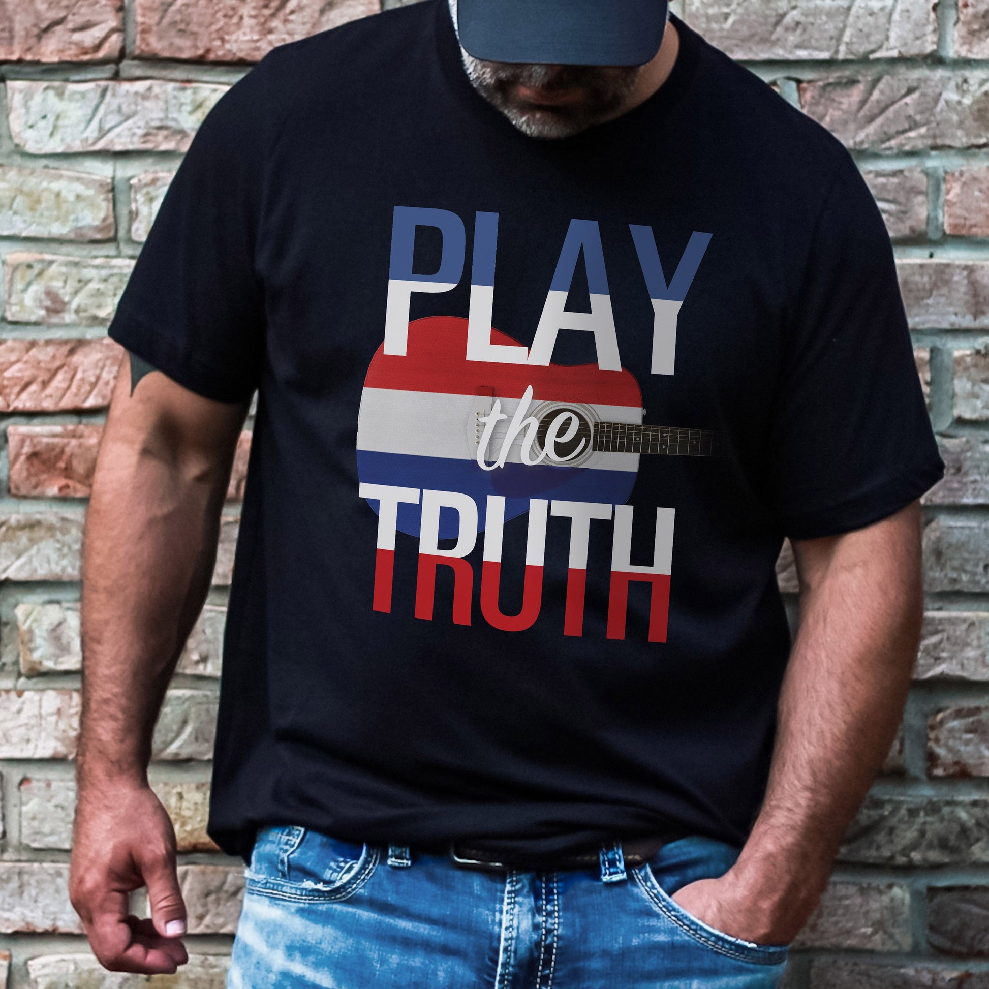 PLAY the TRUTH  Recycled Organic Bella+Canvas 3001 Guitar Country and 