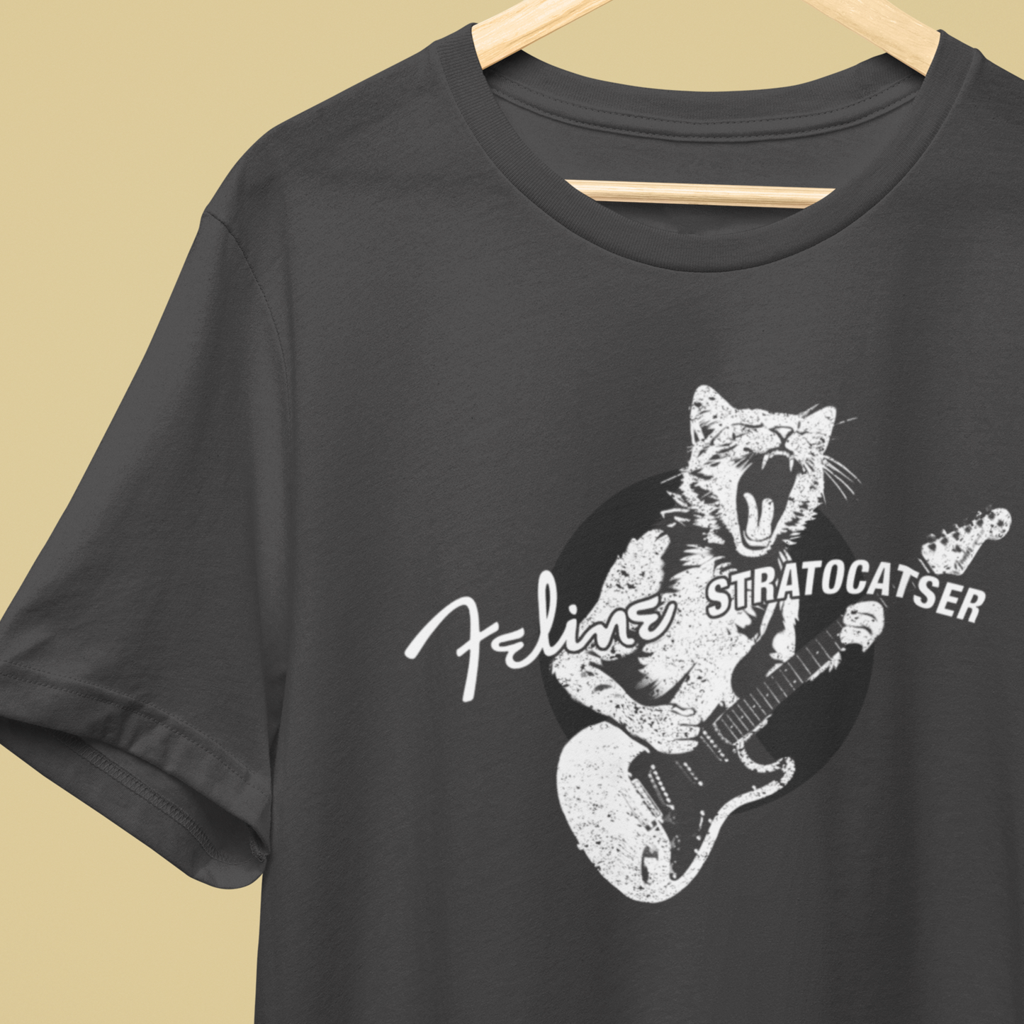 Rock Guitar Cat T-shirt, Funny Gift for Guitar players, Feline StratoCATser, Guitarist, Rock Fan, Musician Gift, Bella+Canvas 3001 Tee