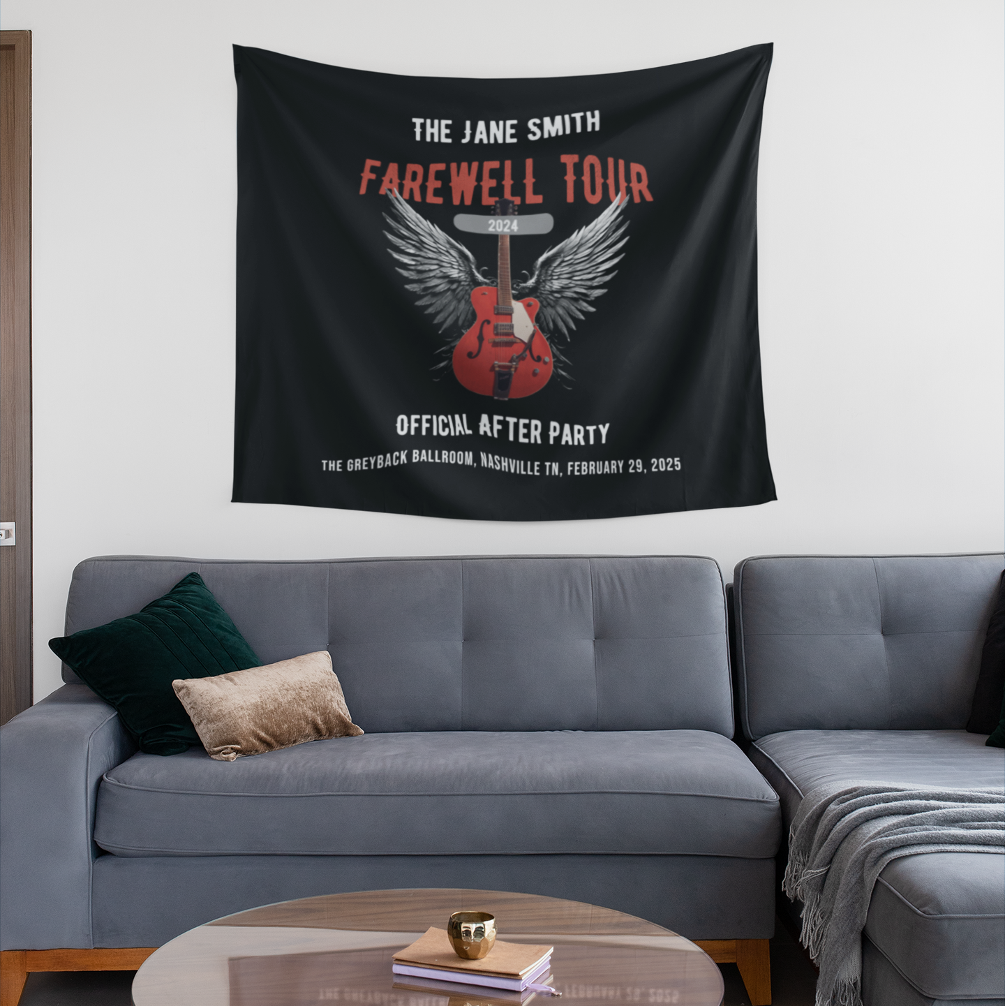 Personalized Retirement Wall Tapestry, FAREWELL TOUR Music-themed Party Backdrop for co-workers, teachers, and family, Indoor Wall Decor AnywherePOD