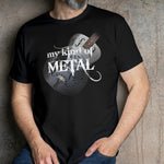 My Kind of METAL Organic Bella+Canvas 3001 T-Shirt, Dobro all-metal guitar, 3 dark colors solid and heather