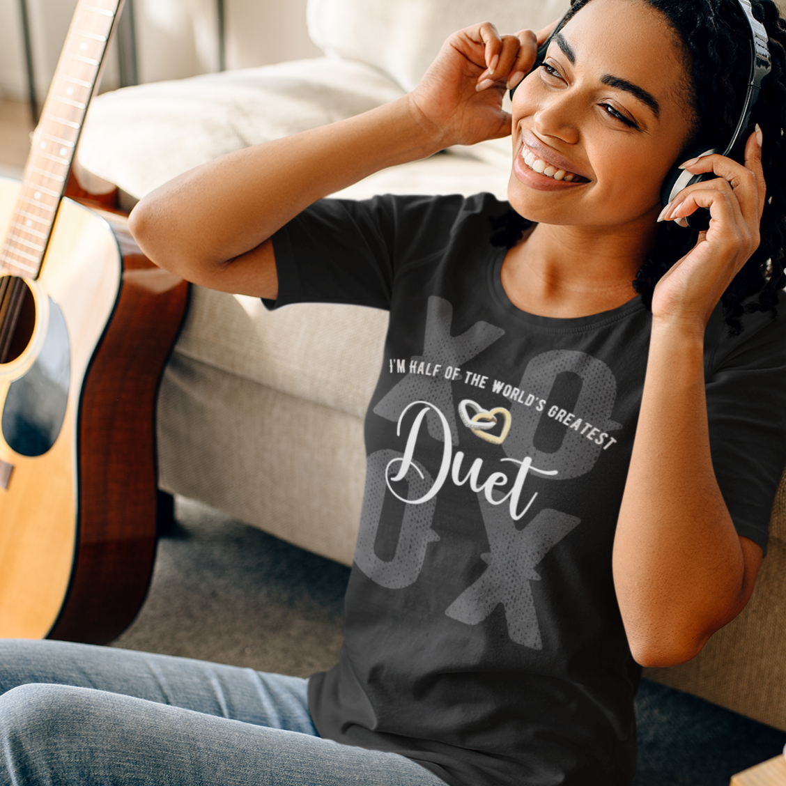 Half of the World's Greatest Duet, Interlocking Hearts Softstyle T-Shirt, Valentine's Day Gift, Romantic, Unisex, Music Fan or Musician Gift