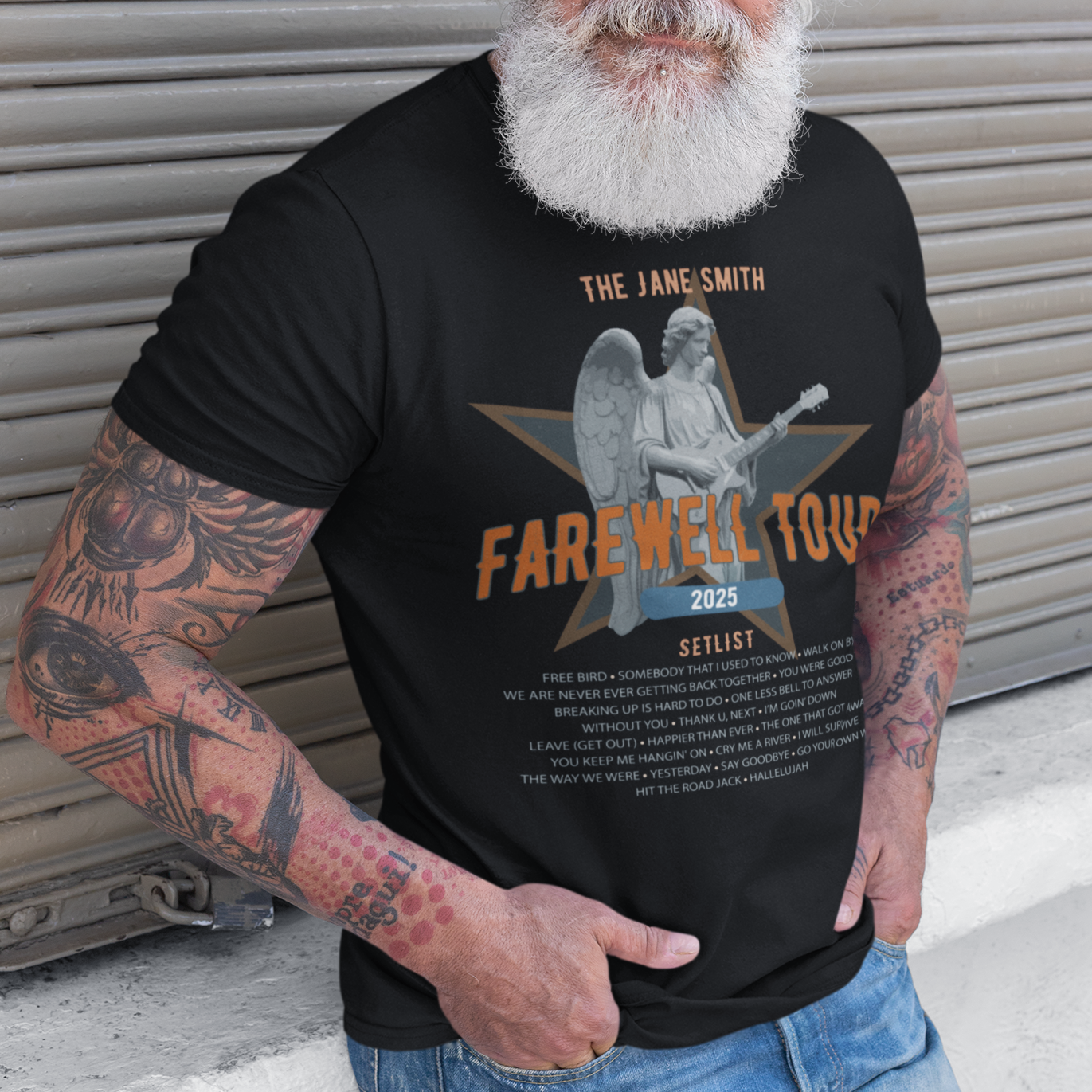 Personalized Retirement FAREWELL TOUR T-Shirt, Angel Rock Star Design Music-themed Retirement Gift for Music Fan, Custom Shirt for Retiree AnywherePOD