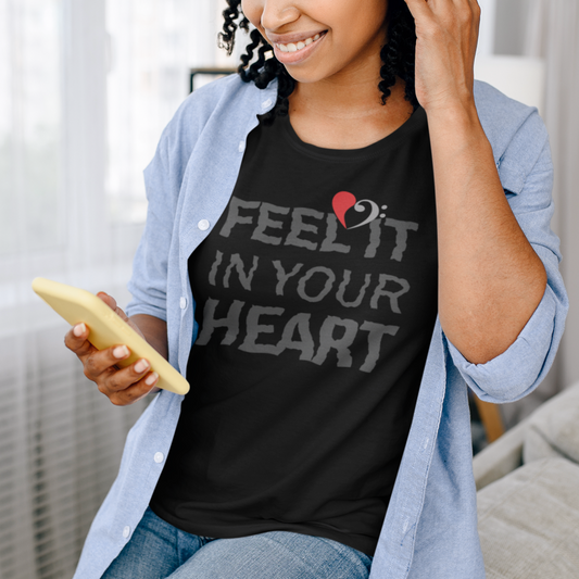 Feel It In Your Heart, Bass Love T-shirt, Gift for Bass players, Heart with Bass Clef, Unisex Bella+Canvas 3001 Tee
