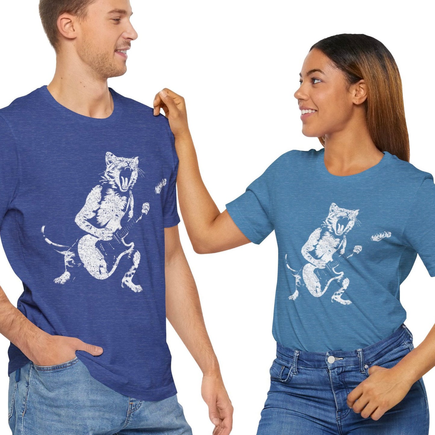 Rockin' Kitty Cat T-shirt, Funny Gift for Cat Lovers and Guitar players, Gift for Rock Fans and Musicians, Bella+Canvas 3001 Tee