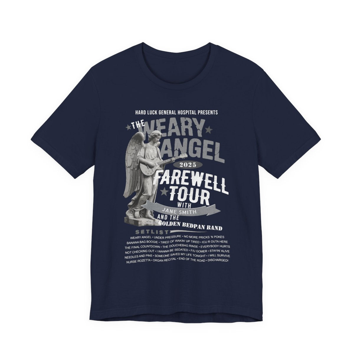 Personalized Nurse Retirement FAREWELL TOUR T-Shirt, Weary Angel Funny Rock-themed Music Fan Gift, Custom Shirt for Health Care Retiree
